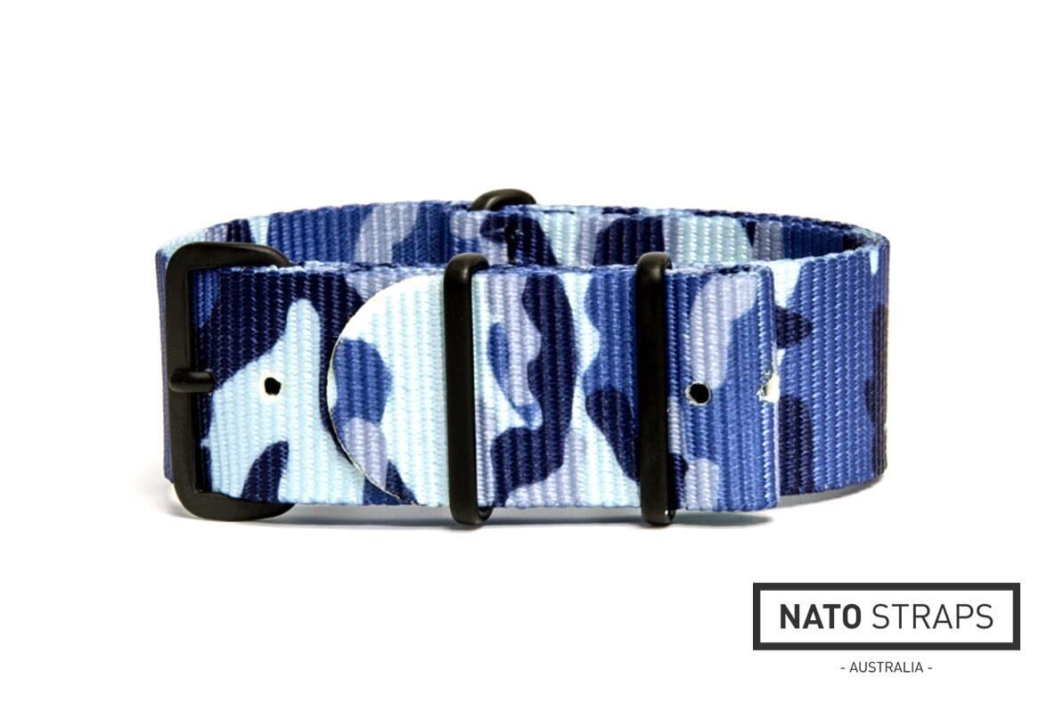 NATO nylon strap · 16mm / Camo Blue / Nylon / 280mm / Pvd Black
