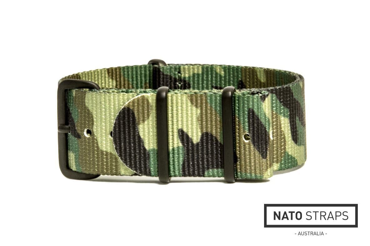 NATO nylon strap · 22mm / Camo Jungle Green / Nylon / 280mm / Pvd Black