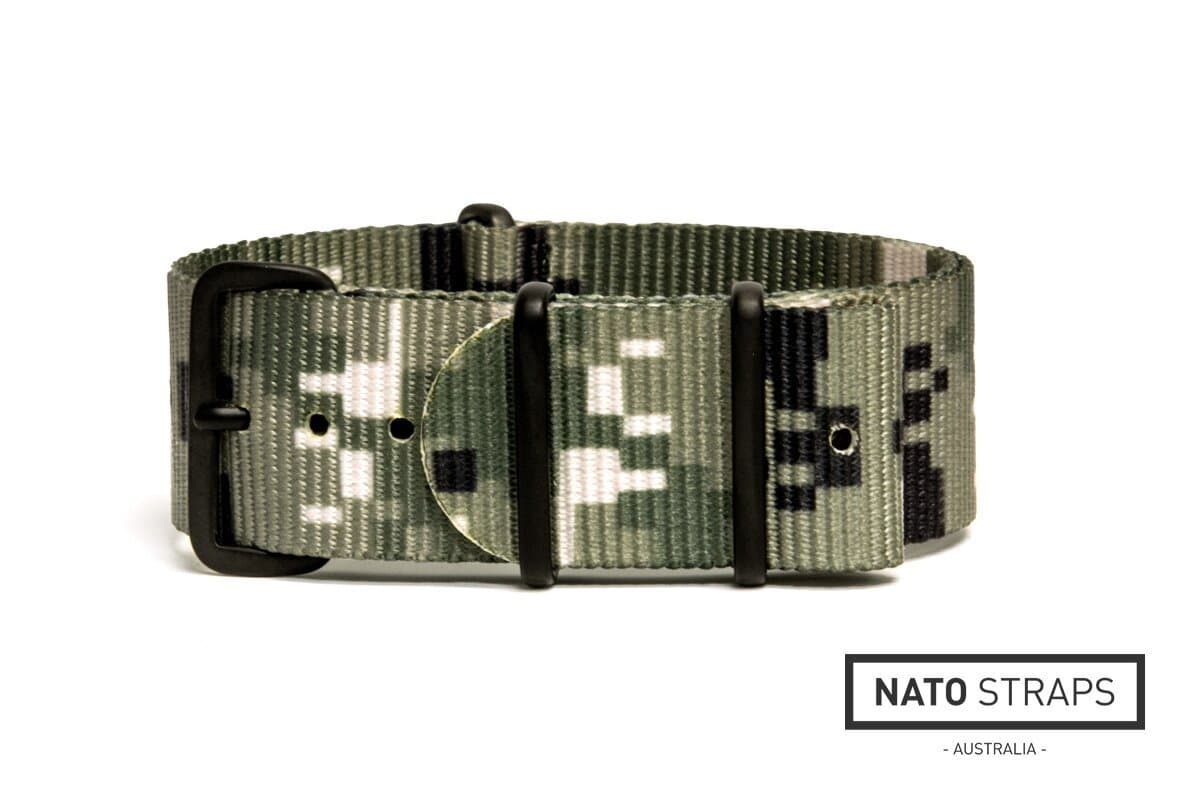 NATO nylon strap · 20mm / Camo Digital Green / Nylon / 280mm / Pvd Black