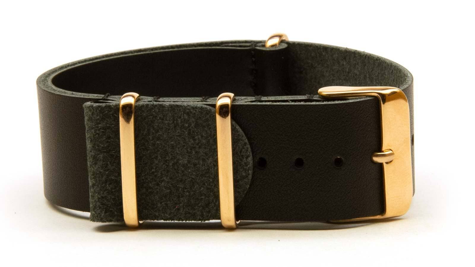 NATO leather strap · 18mm / Black / Leather / 280mm / Rose Gold