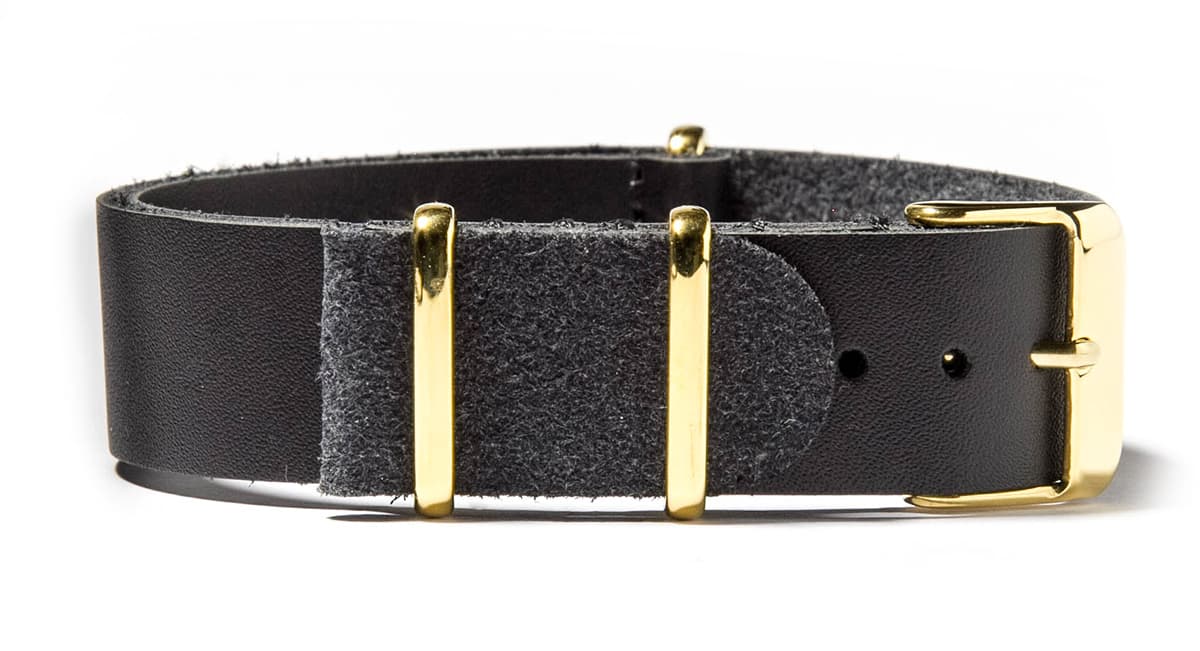 NATO leather strap · 20mm / Black / Leather / 280mm / Gold Tone