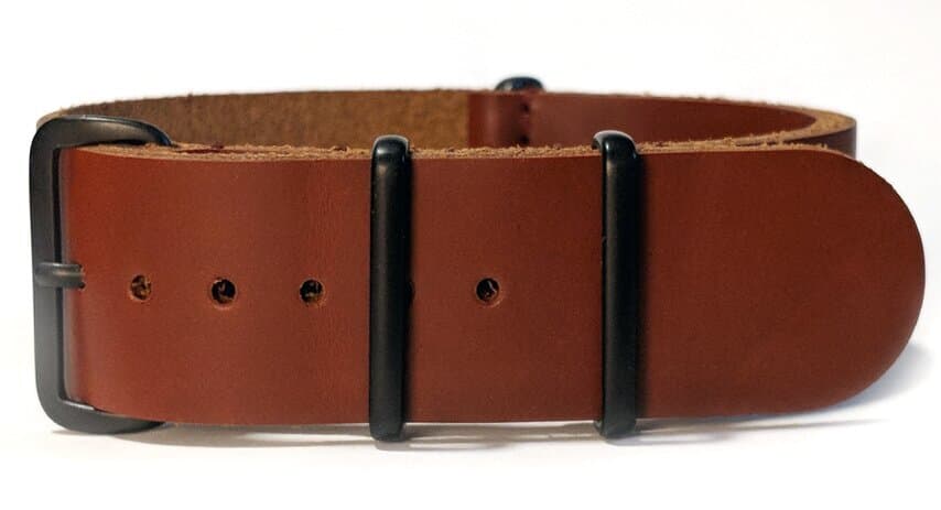 NATO leather strap · 18mm / Brown Black Buckles / Leather / 280mm / Pvd Black