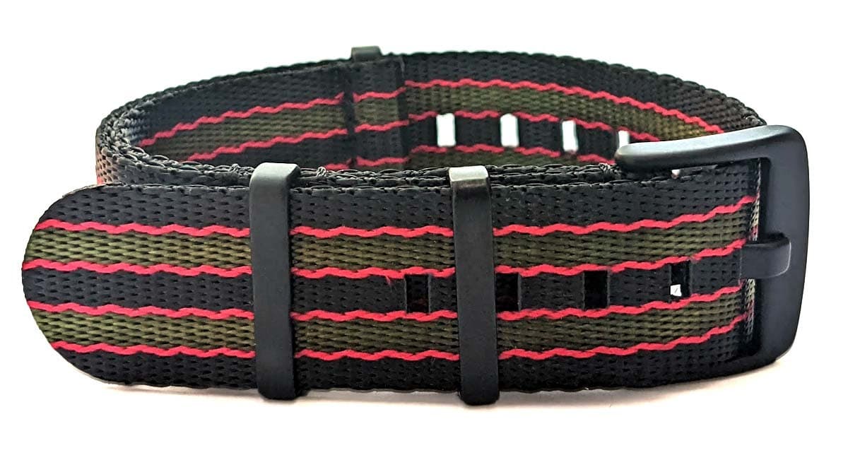 NATO seatbelt strap · 18mm / Black/Red/Green / Seatbelt / 280mm / Pvd Black
