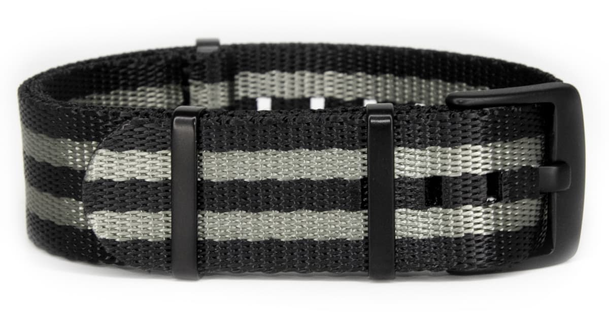 NATO seatbelt strap · 18mm / Black/Silver / Seatbelt / 280mm / Pvd Black