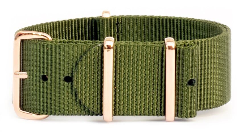 NATO nylon strap · 20mm / Green / Nylon / 280mm / Rose Gold