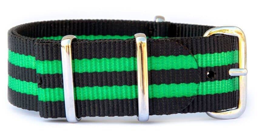 NATO nylon strap · 24mm / Black Bright Green / Nylon / 280mm / Stainless Steel