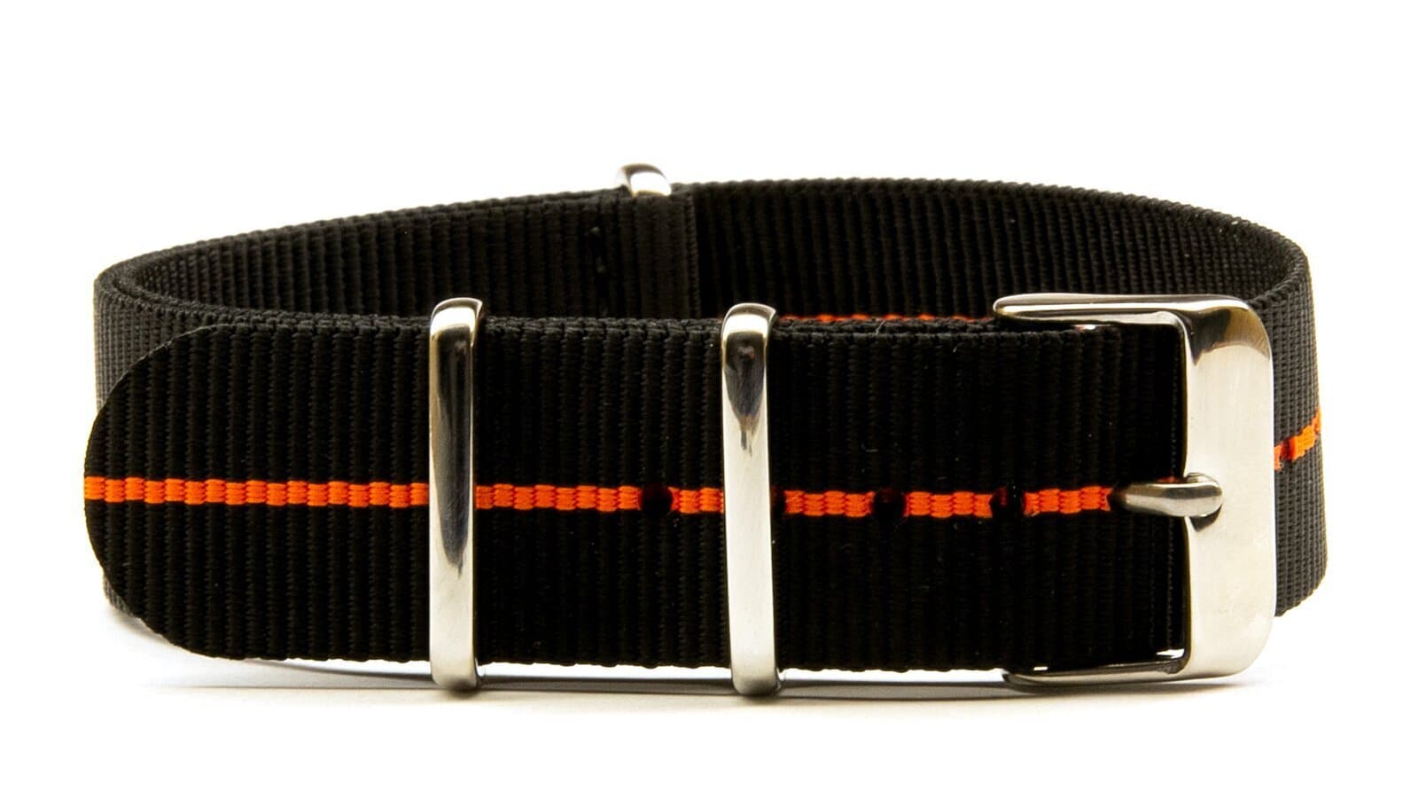 NATO nylon strap · 22mm / Black/Orange / Nylon / 280mm / Stainless Steel