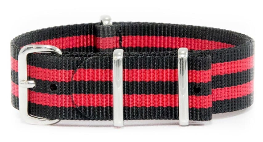 NATO nylon strap · 18mm / Black/Red / Nylon / 280mm / Stainless Steel