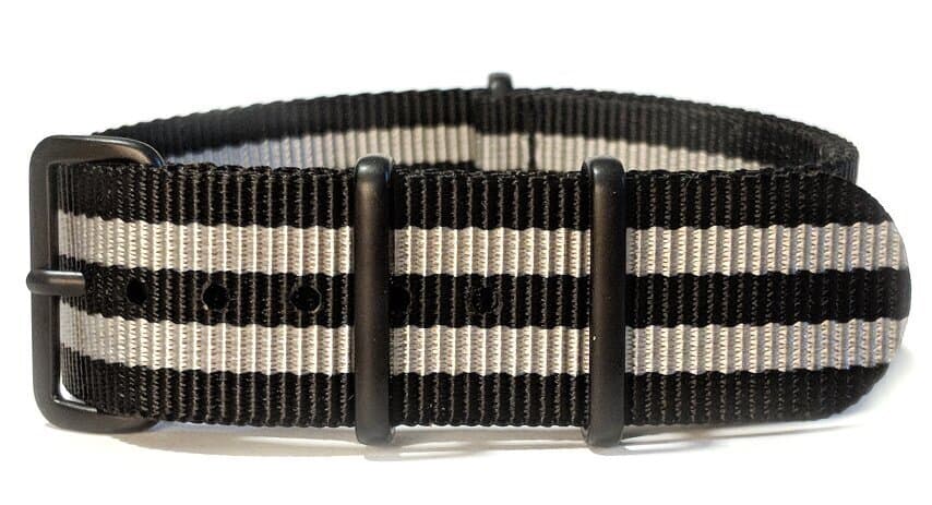 NATO nylon strap · 18mm / Black/Grey / Nylon / 400mm / Pvd Black