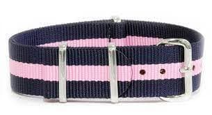 NATO nylon strap · 18mm / Blue/Pink / Nylon / 280mm / Stainless Steel