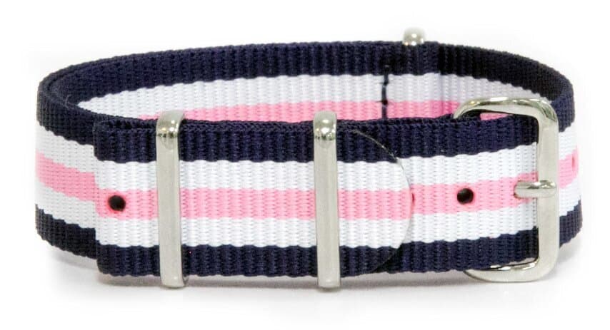 NATO nylon strap · 22mm / Blue White Pink / Nylon / 280mm / Stainless Steel