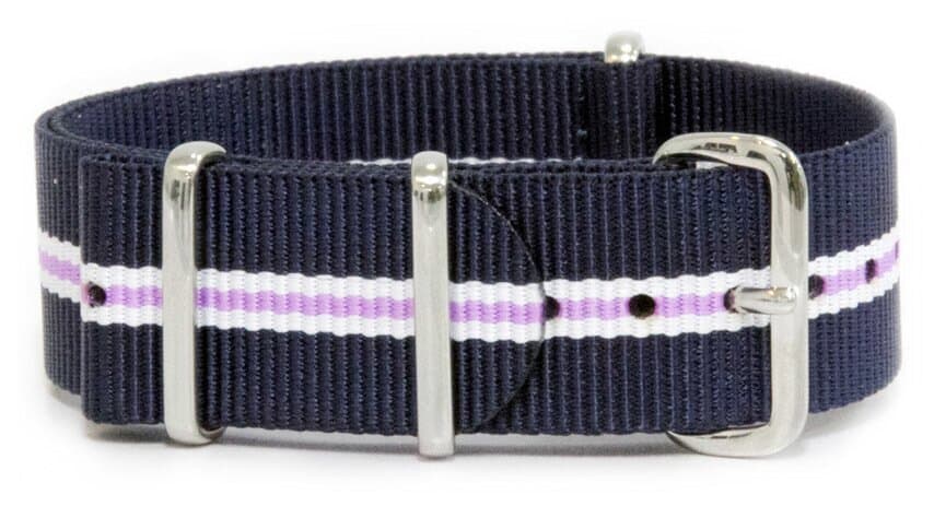 NATO nylon strap · 16mm / Blue/White/Purple / Nylon / 280mm / Stainless Steel