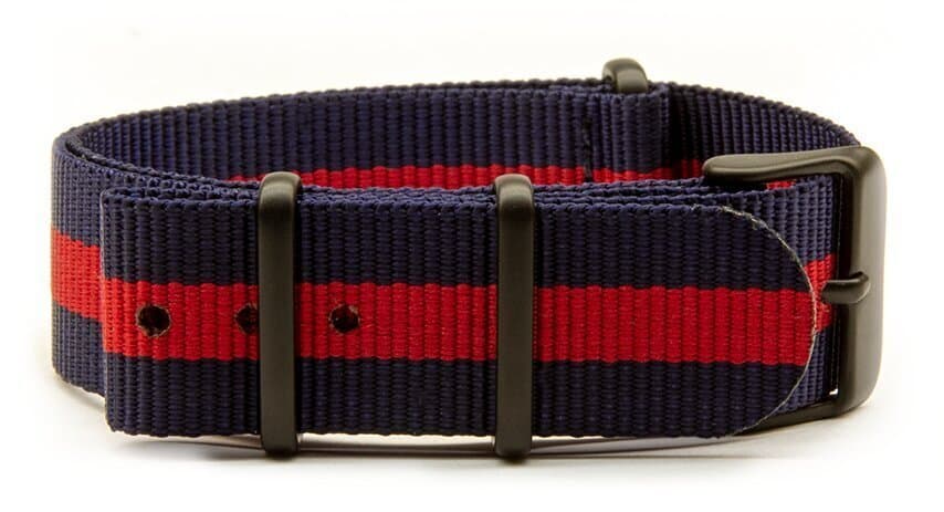 NATO nylon strap · 18mm / Blue/Red / Nylon / 280mm / Pvd Black
