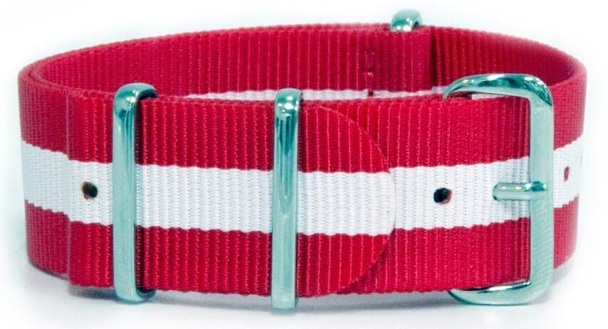 NATO nylon strap · 22mm / Red/White / Nylon / 280mm / Stainless Steel