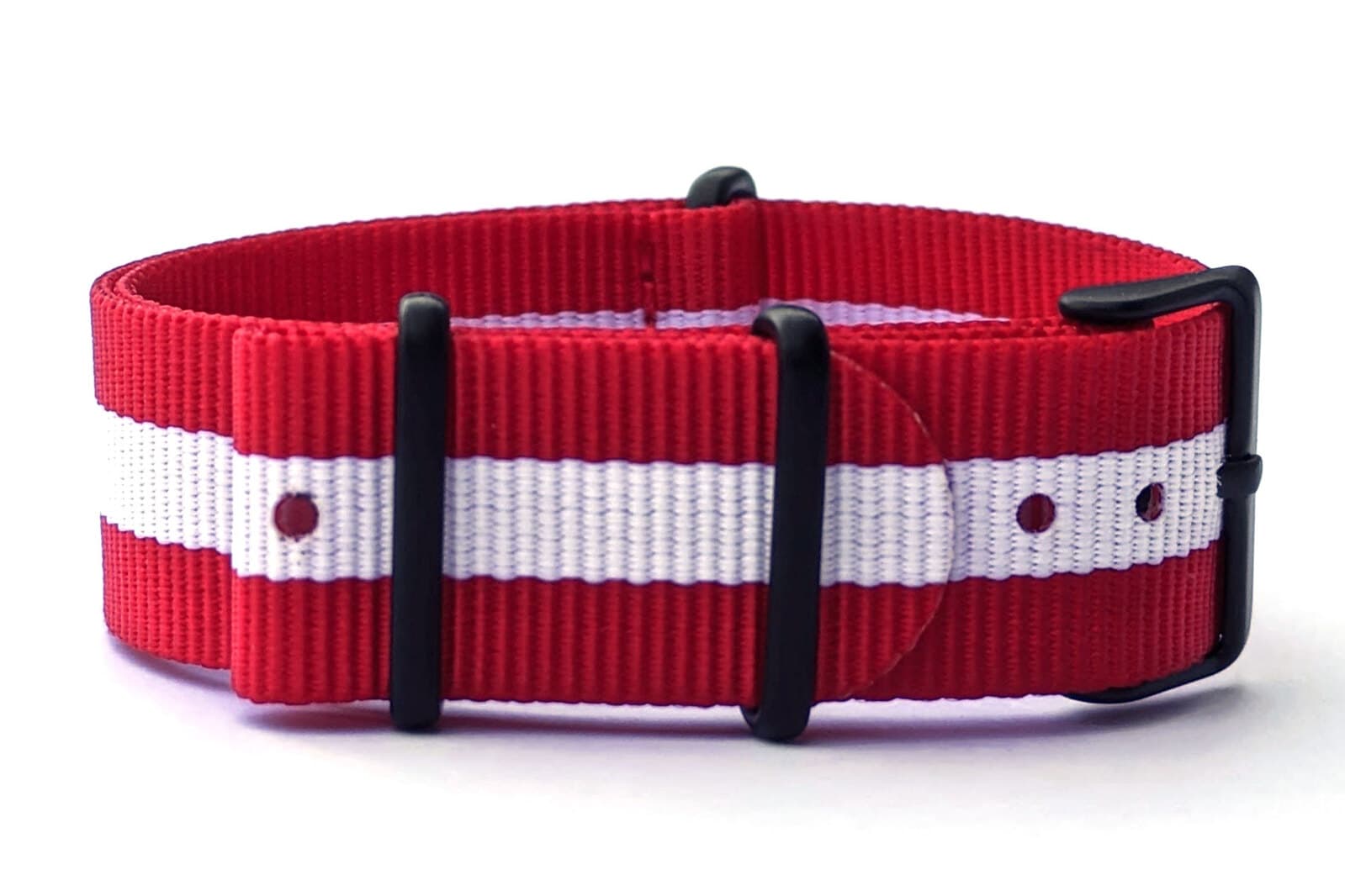 NATO nylon strap · 18mm / Red/White / Nylon / 280mm / Pvd Black