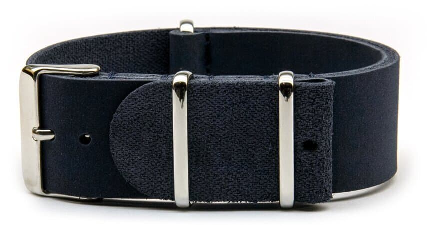 NATO leather strap · 18mm / Blue / Leather / 280mm / Stainless Steel